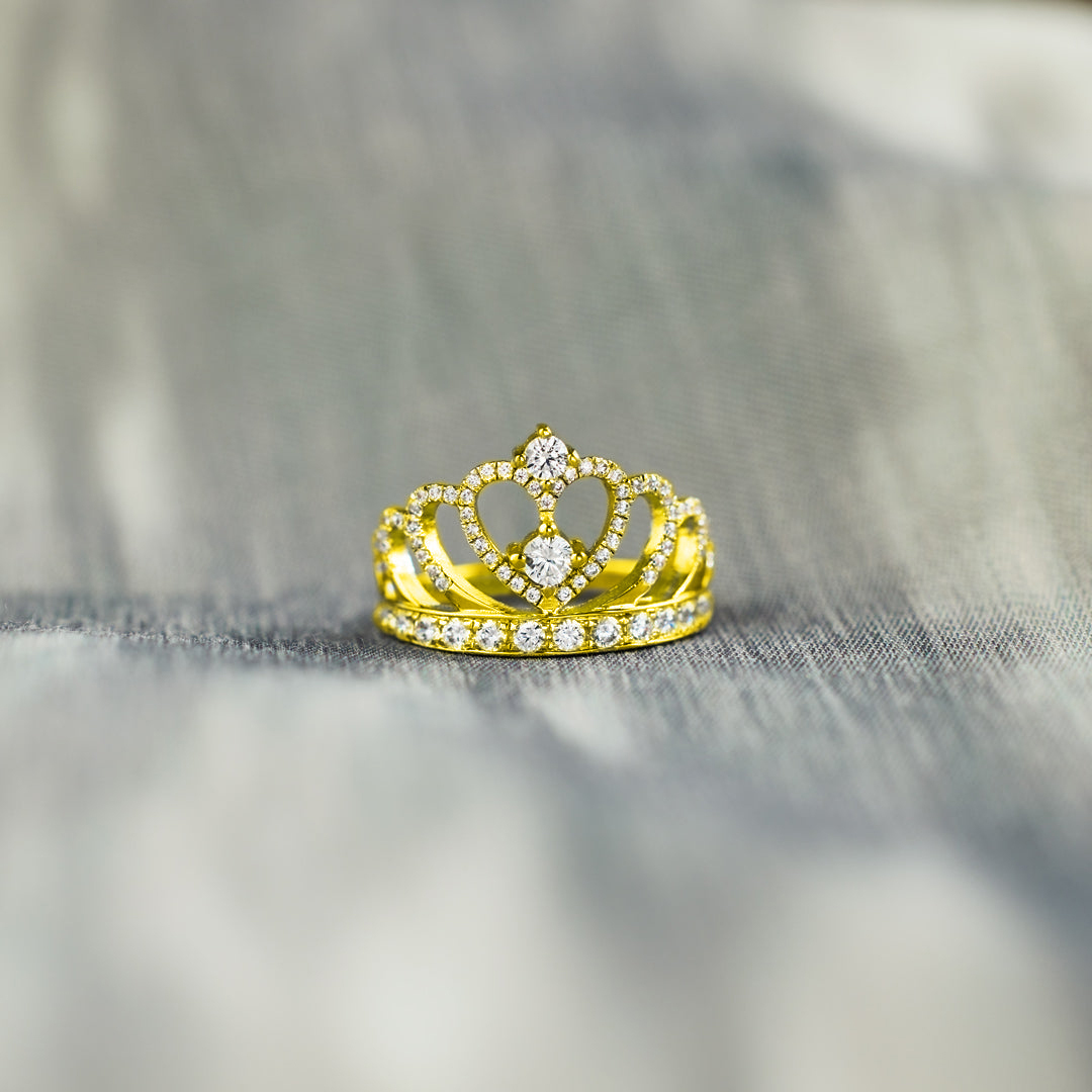 For Daughter - S925 I Love You Forever And Always Sterling Silver Crystal Crown Ring