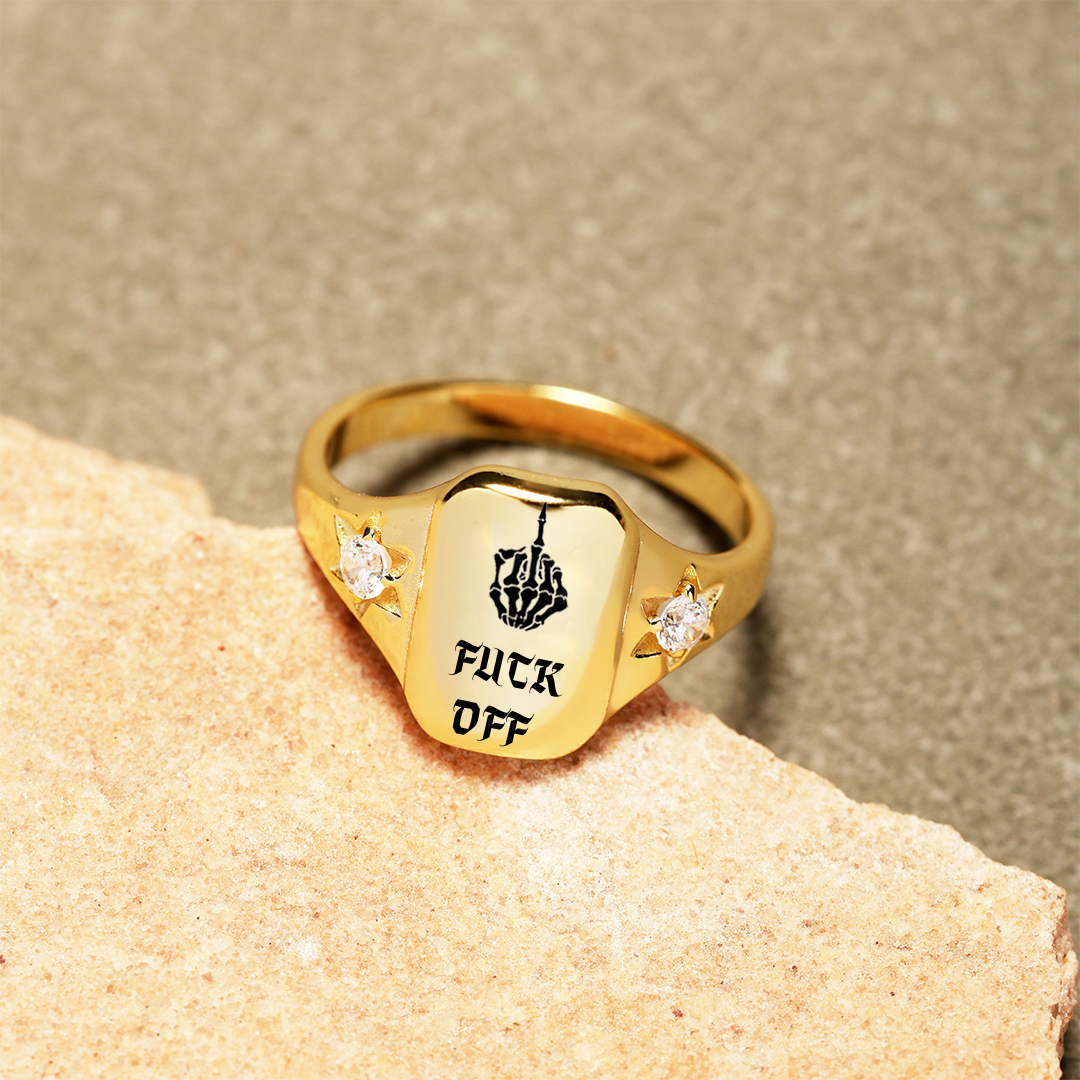 S925 FUCK OFF Square Ring 