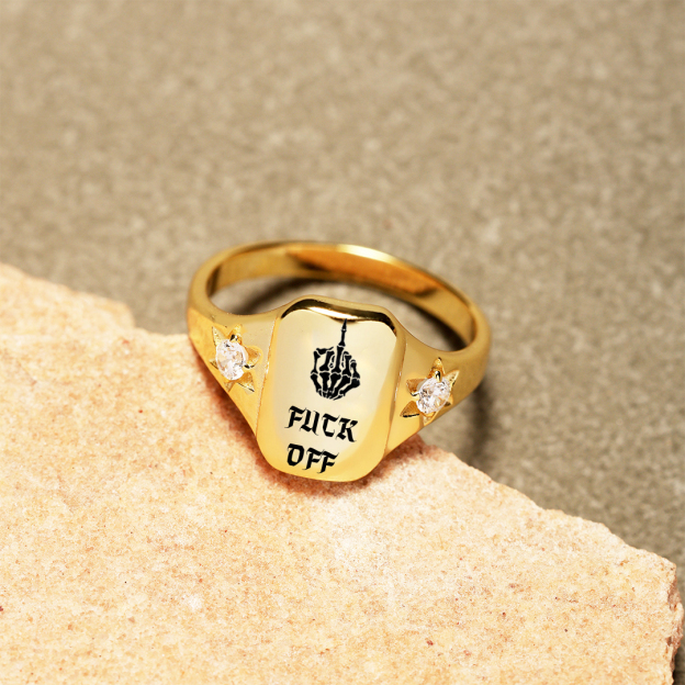S925 FUCK OFF Square Ring 