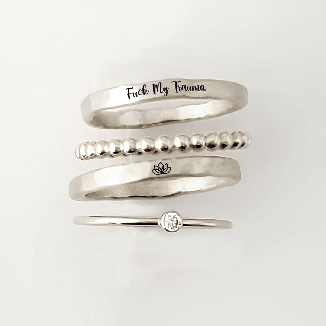 S925 Fuck My Trauma Stacked Ring - 4 Rings Set