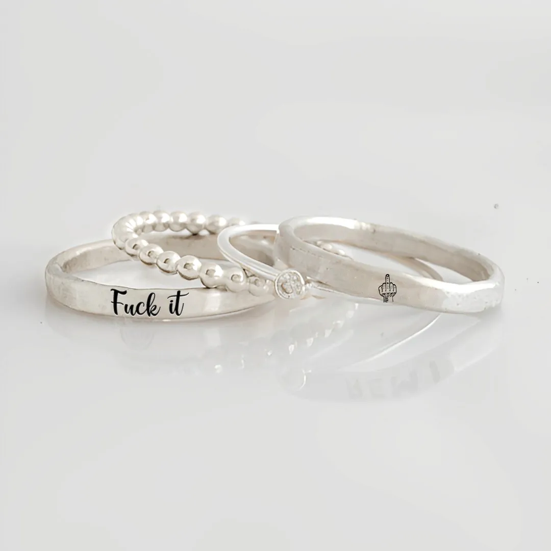 S925 Fuck It Stacked Ring - 4 Rings Set