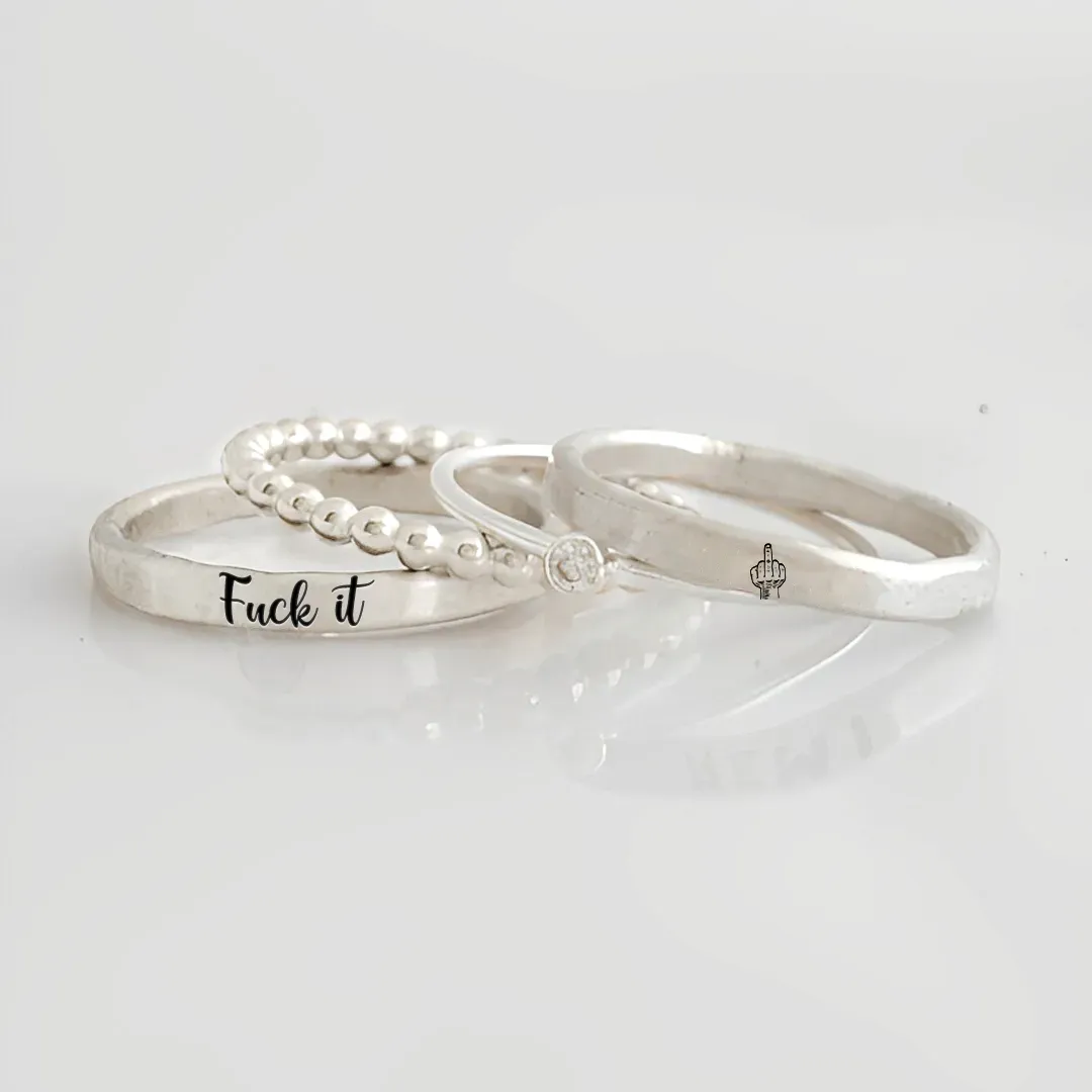 S925 Fuck It Stacked Ring - 4 Rings Set