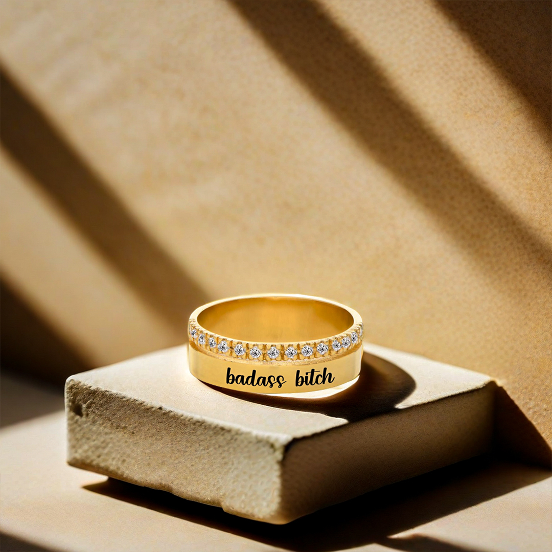 Badass Bitch Dainty Diamond Double Band Ring