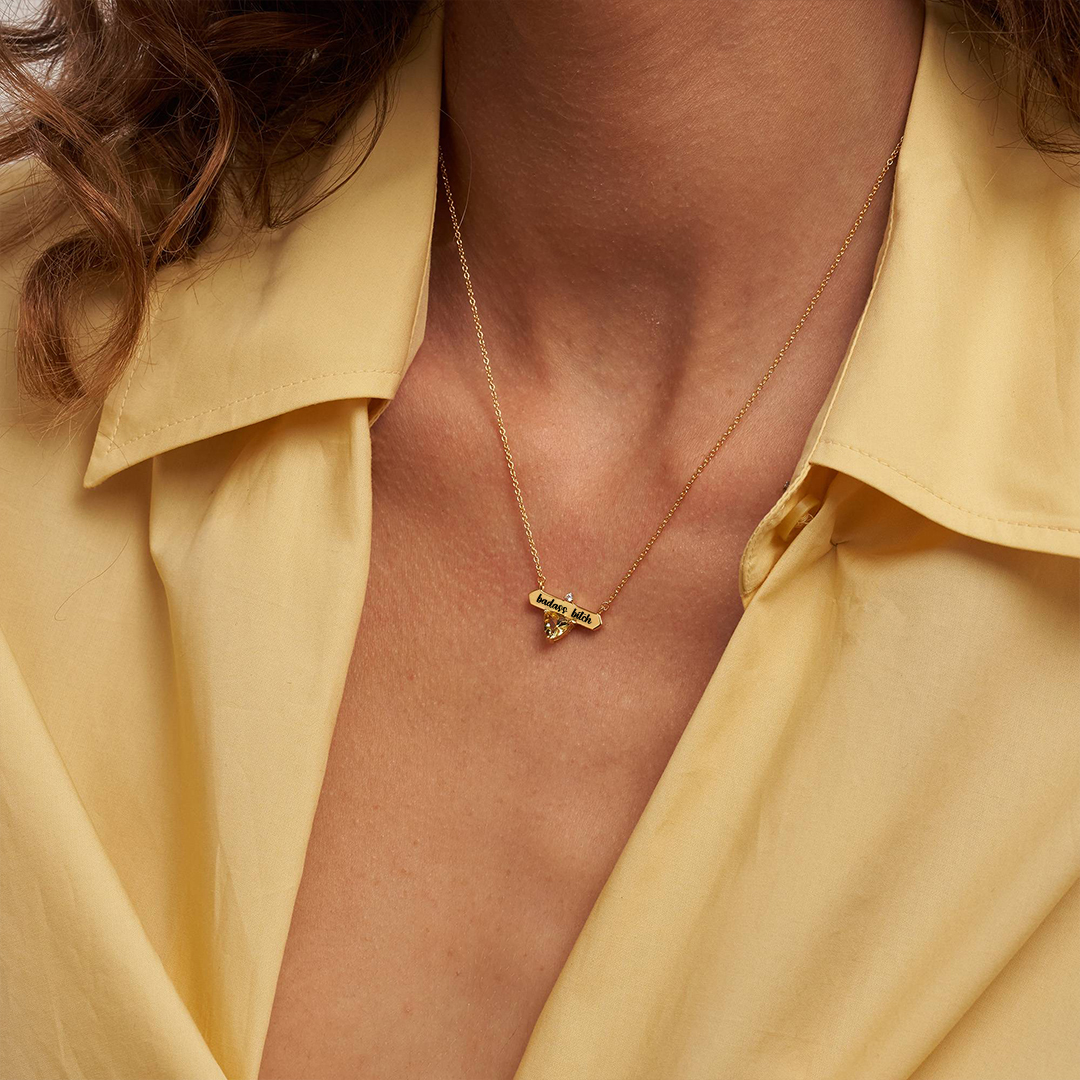 Badass Bitch Custom Birthstone Necklace