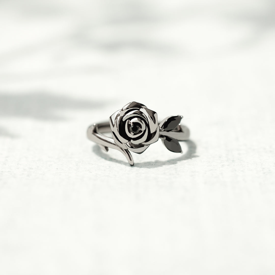 For Daughter-Burned and Survived Engraved Black Rose Ring