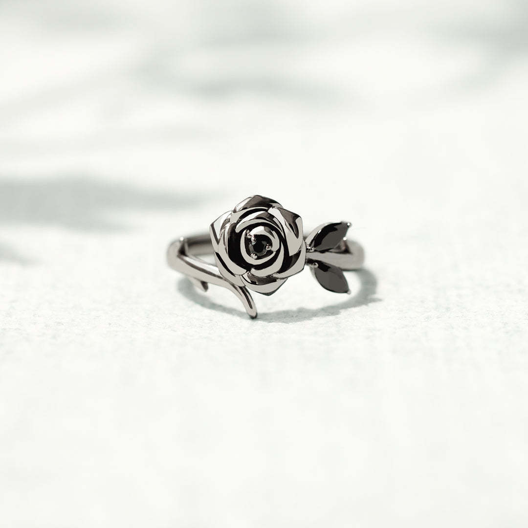 For Daughter-Burned and Survived Engraved Black Rose Ring