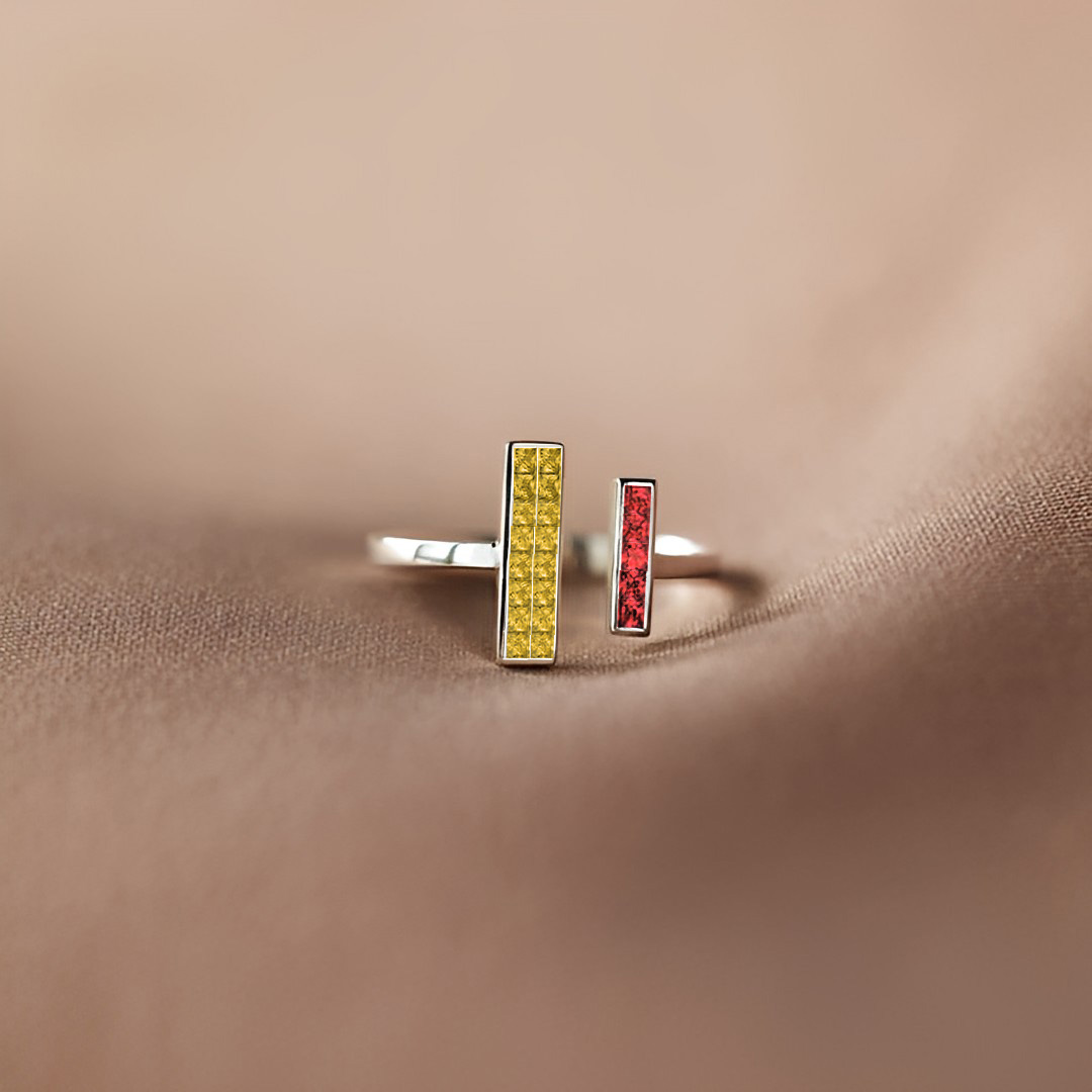 For Mother/Daughter -Thick and Thin Customized Birthstones Ring