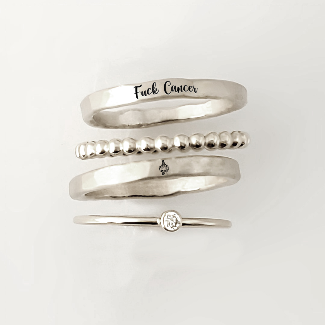 S925 Fuck Cancer Stacked Ring - 4 Rings Set