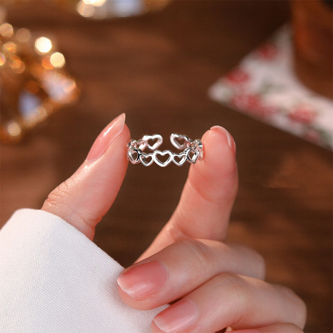 Mother & Daughter Big and Small Heart Interlocking Open Ring