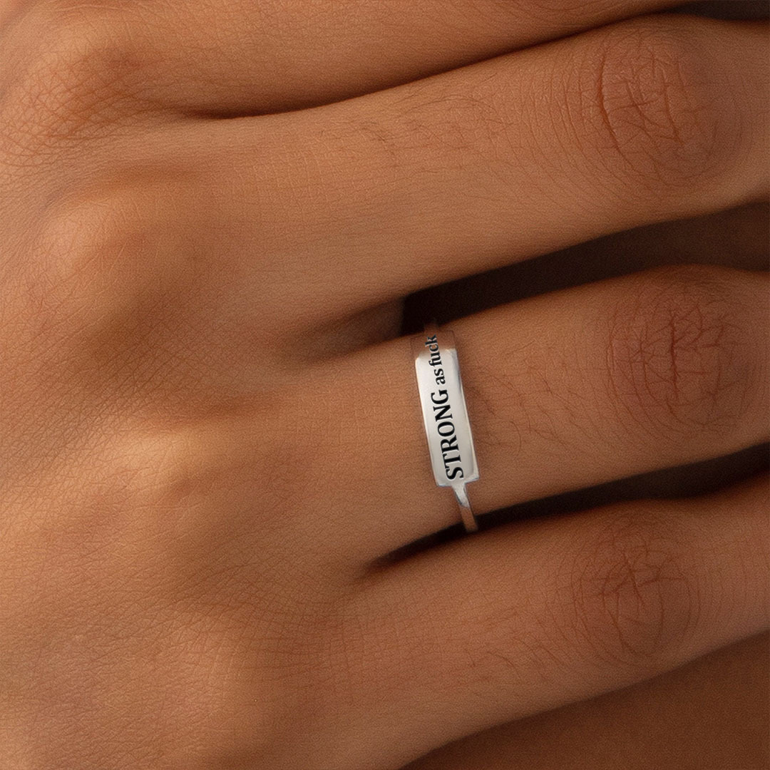 I am strong as fuck Dainty Bar Ring 