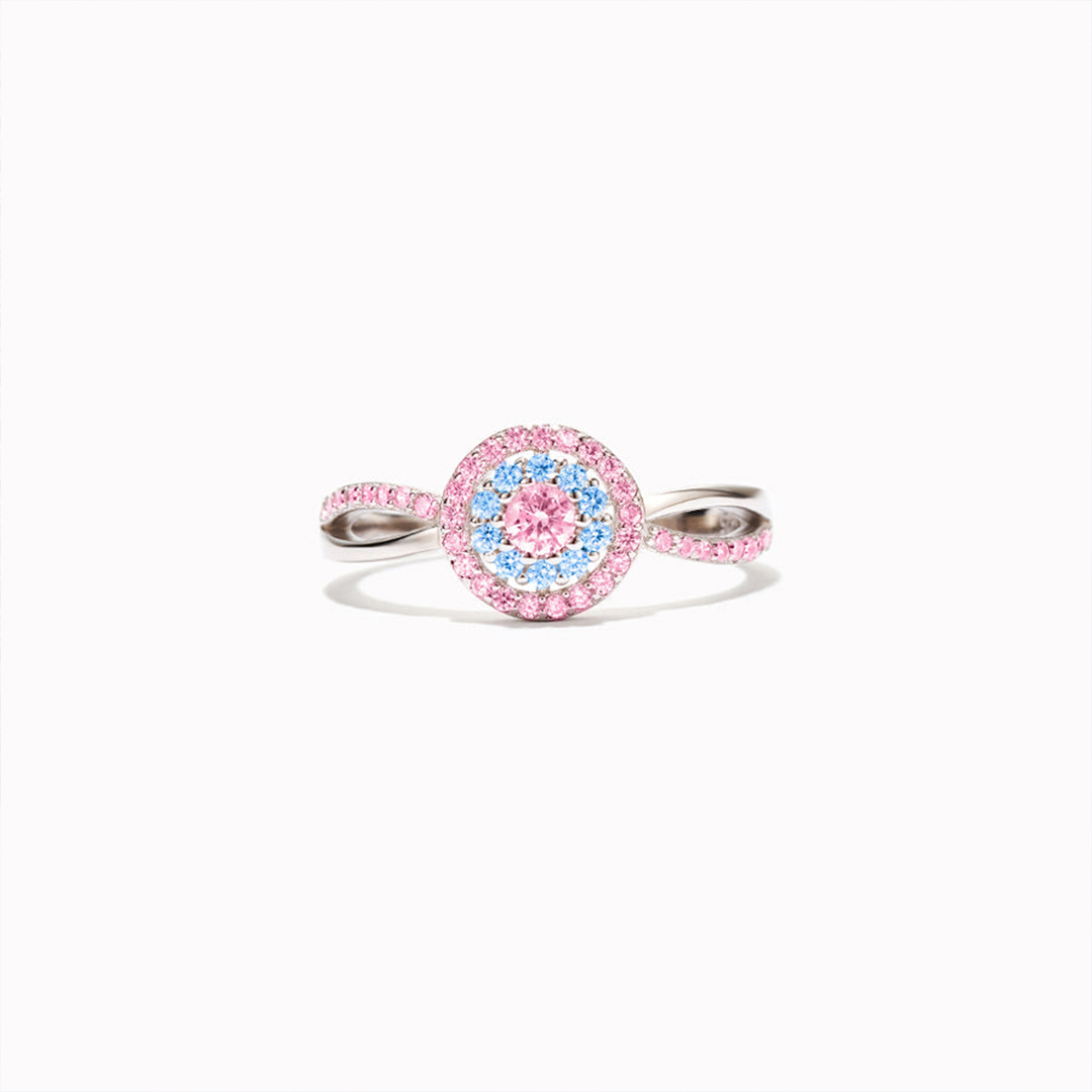 For Self - S925 Pink Blue Round Diamond Ring