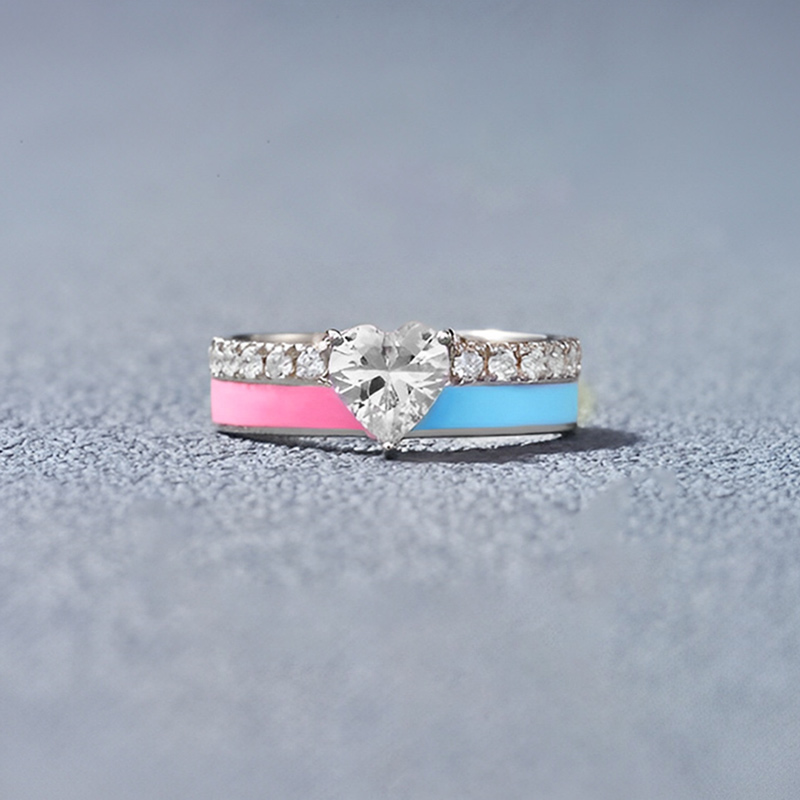 For Self - S925 Love Yourself Unconditionally Pink & Blue Drip Glaze Heart Ring