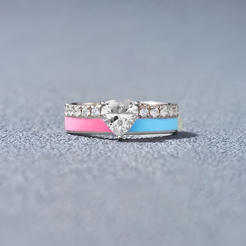 For Self - S925 Love Yourself Unconditionally Pink & Blue Drip Glaze Heart Ring