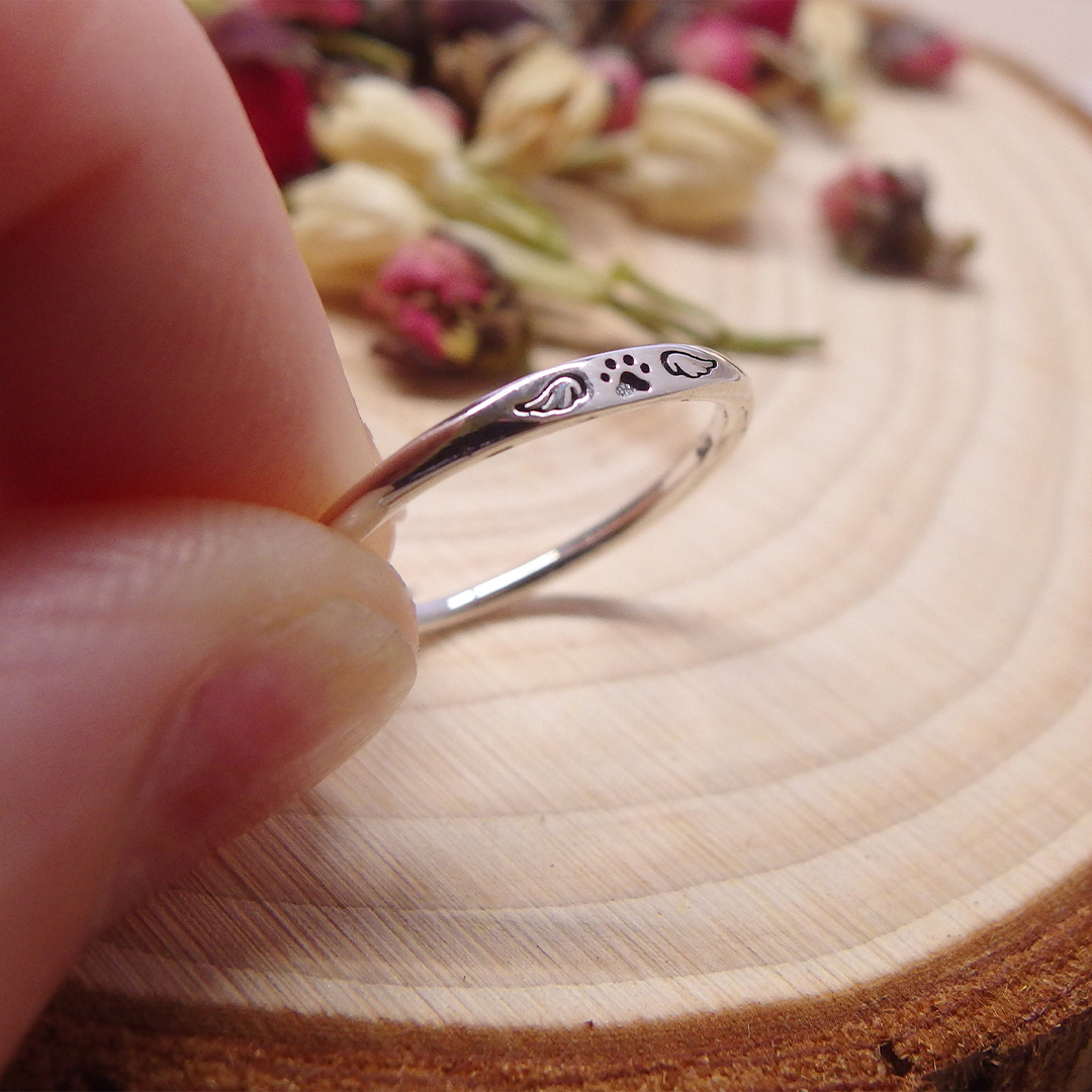 FOR MEMORIAL - My Four-legged Angel is Always Near By Tiny Paw With Wings Ring