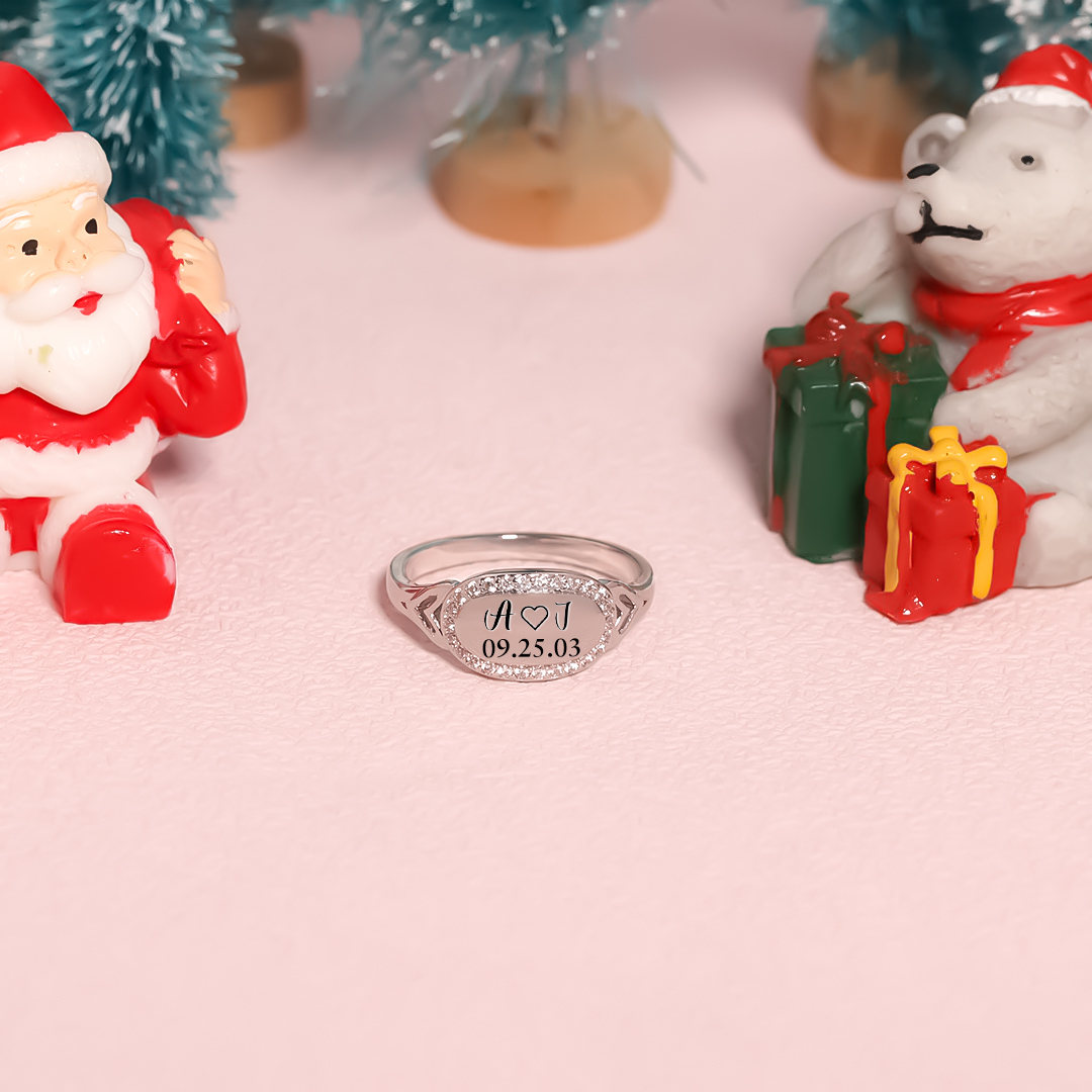 S925 Custom Initials & Special Date Diamond Oval Ring