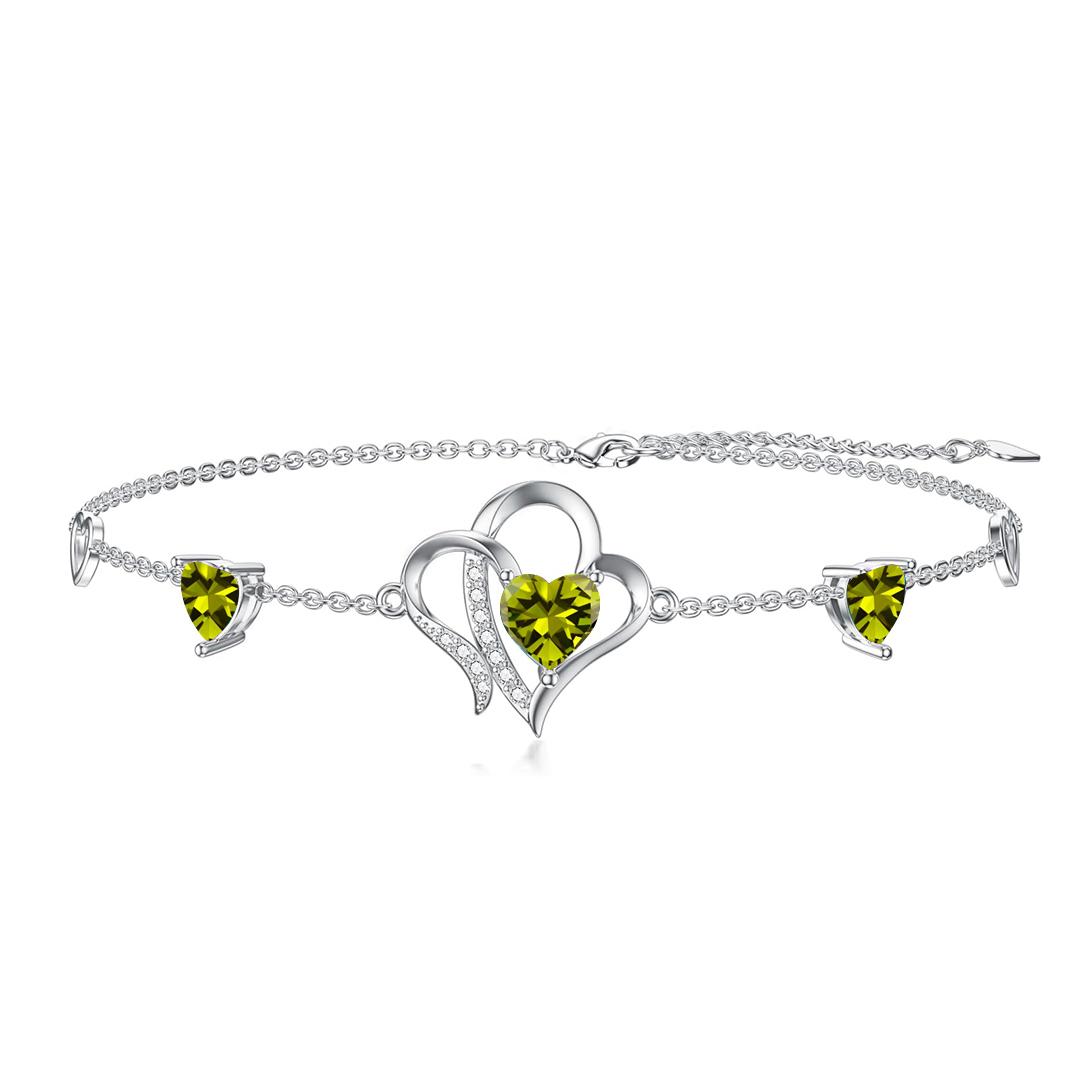 For Daughter-in-Law - S925 Birthstone Double Heart Bracelet