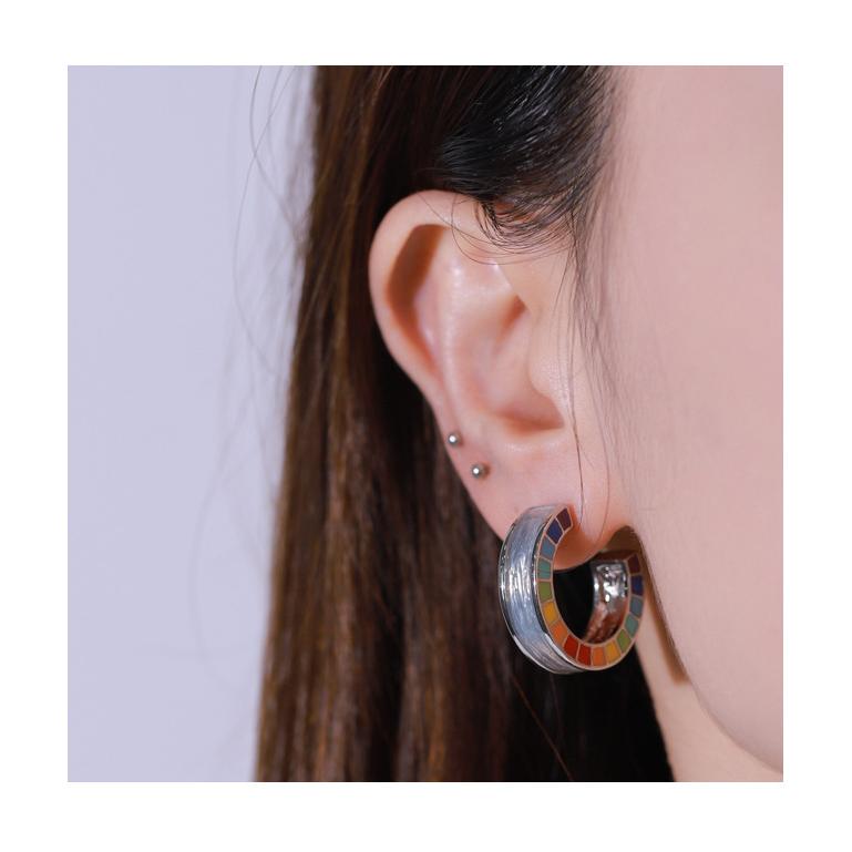 Bold Enamel Rainbow Circle Earrings