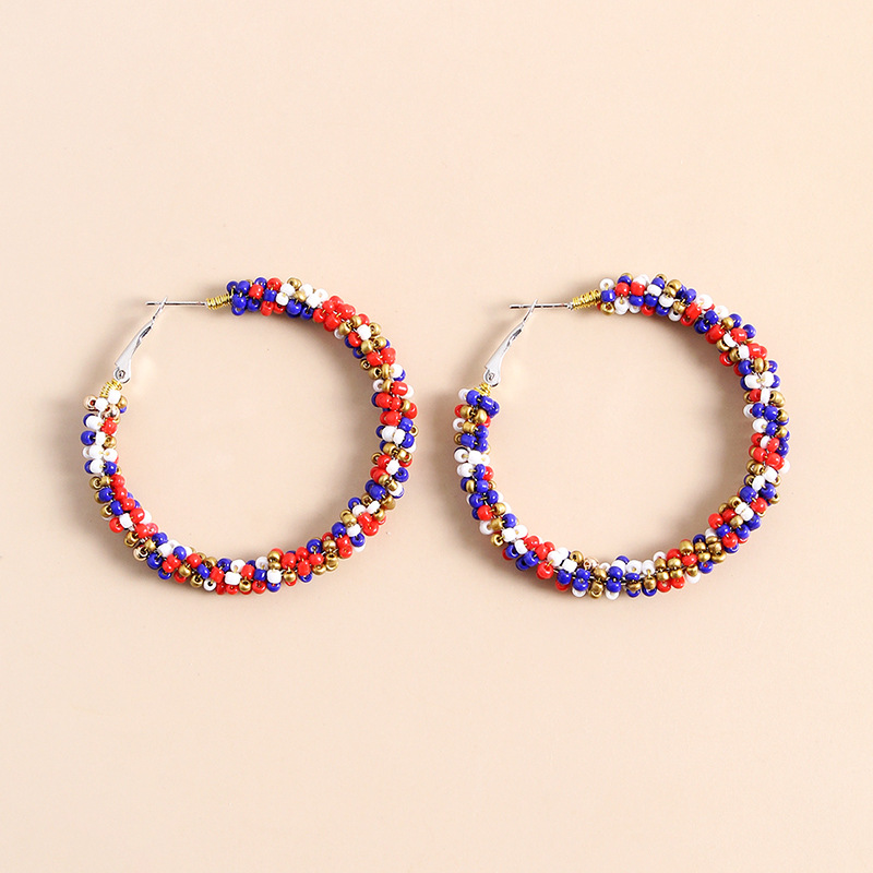Red-Blue-White Beads Earrings