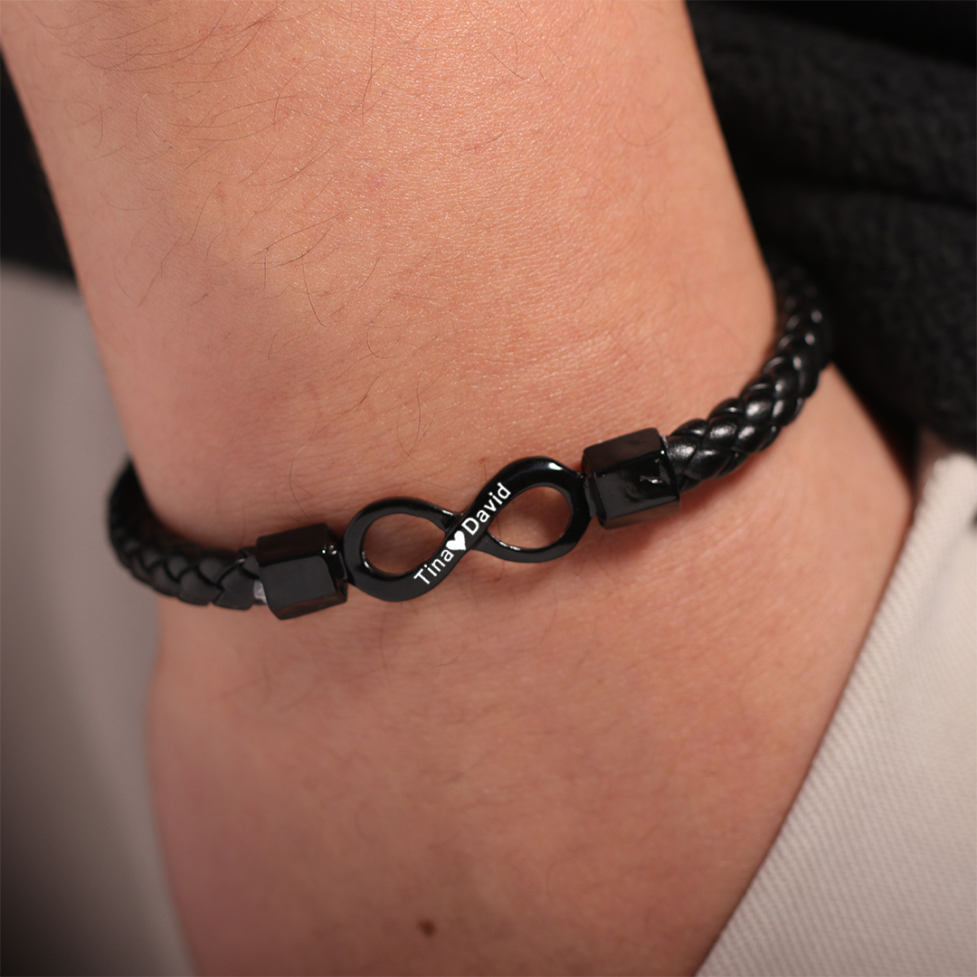 Personalized 2 Names Infinity Leather Bracelet