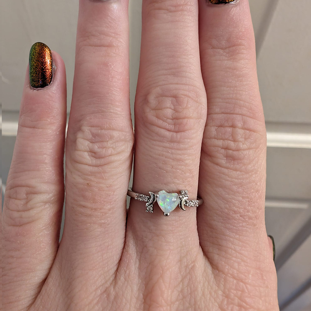 For Self - Remember To Love Yourself Unconditionally Love Heart Opal Ring