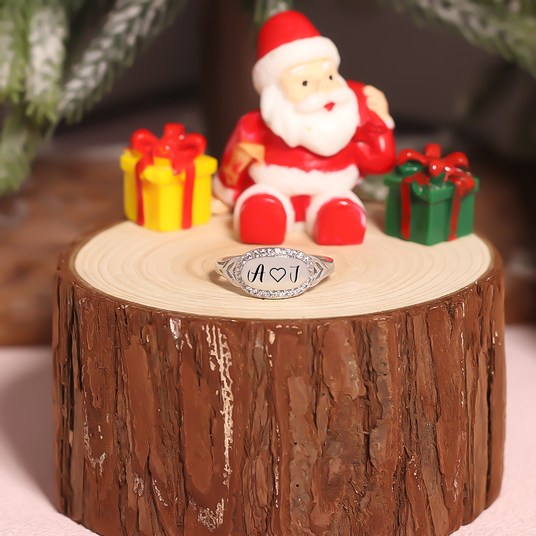 For Love - S925 I Love You Initials Customized Diamond Oval Ring