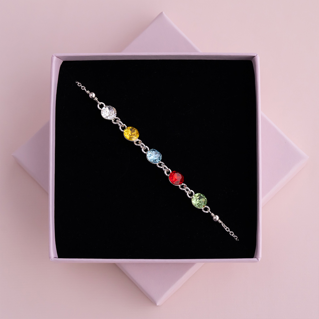 For Mother - Mother And Kids Forever Linked Together Custom Birthstones Bracelet