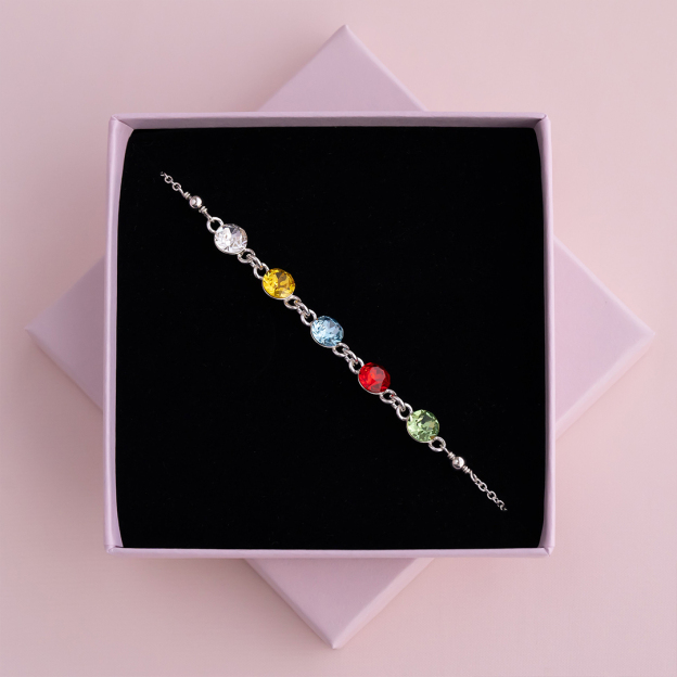 For Mother - Mother And Kids Forever Linked Together Custom Birthstones Bracelet