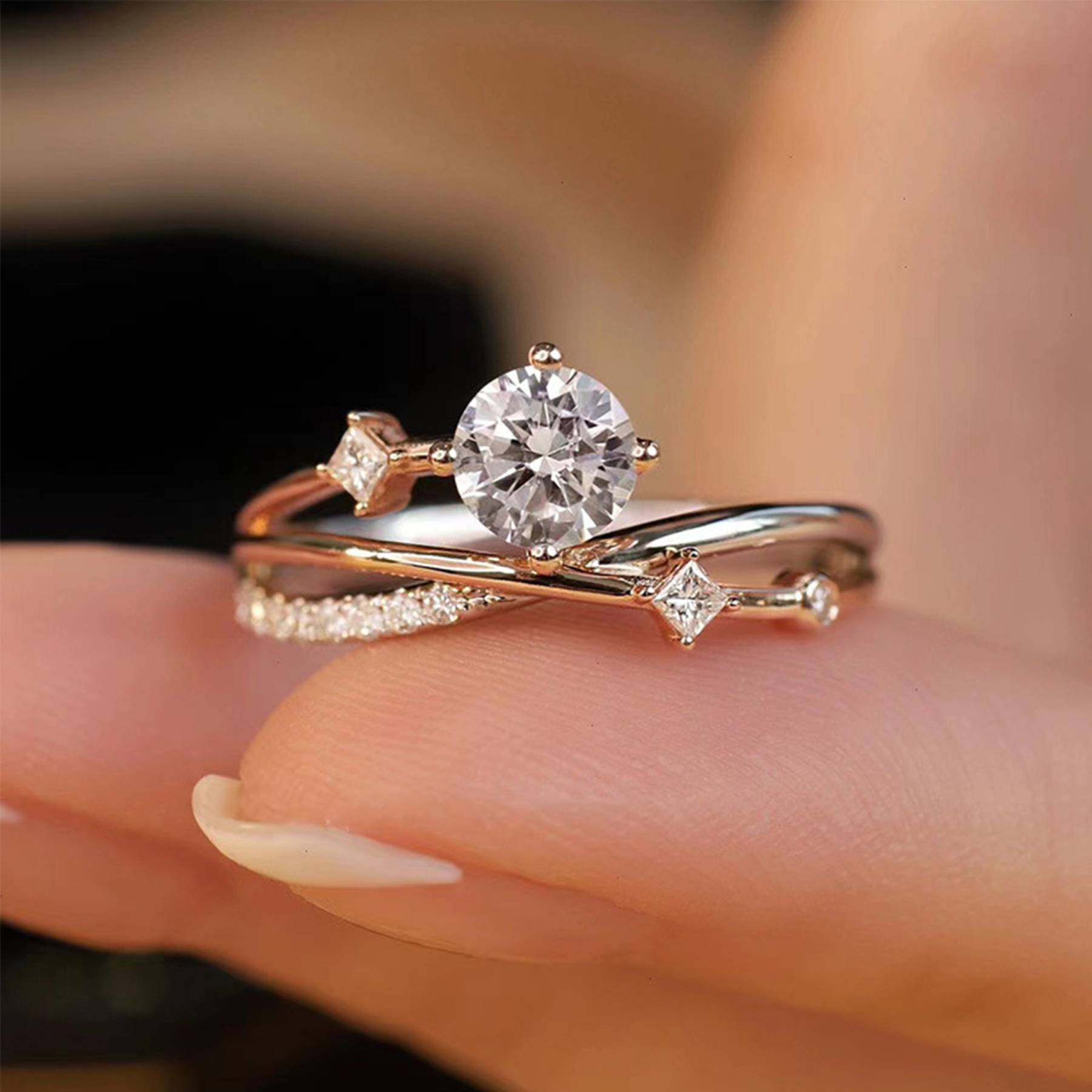 Diamond Cross Open Ring