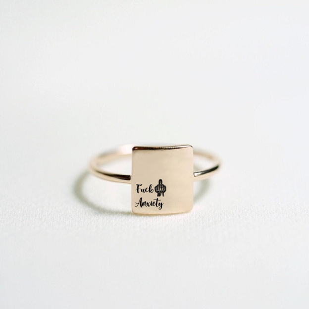 "Fuck Anxiety" Engraved Square Ring