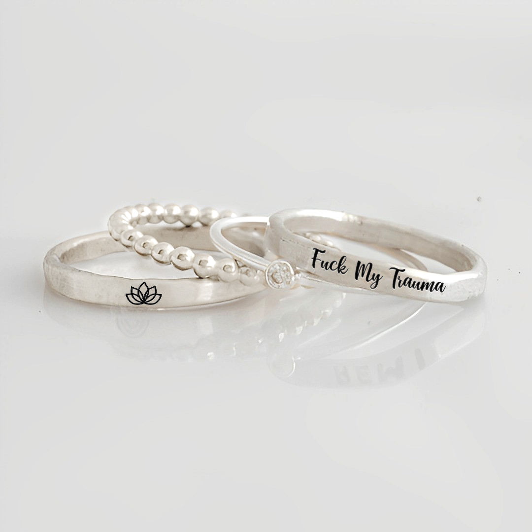 S925 Fuck My Trauma Stacked Ring - 4 Rings Set