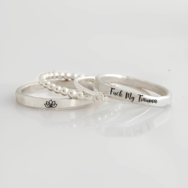 S925 Fuck My Trauma Stacked Ring - 4 Rings Set
