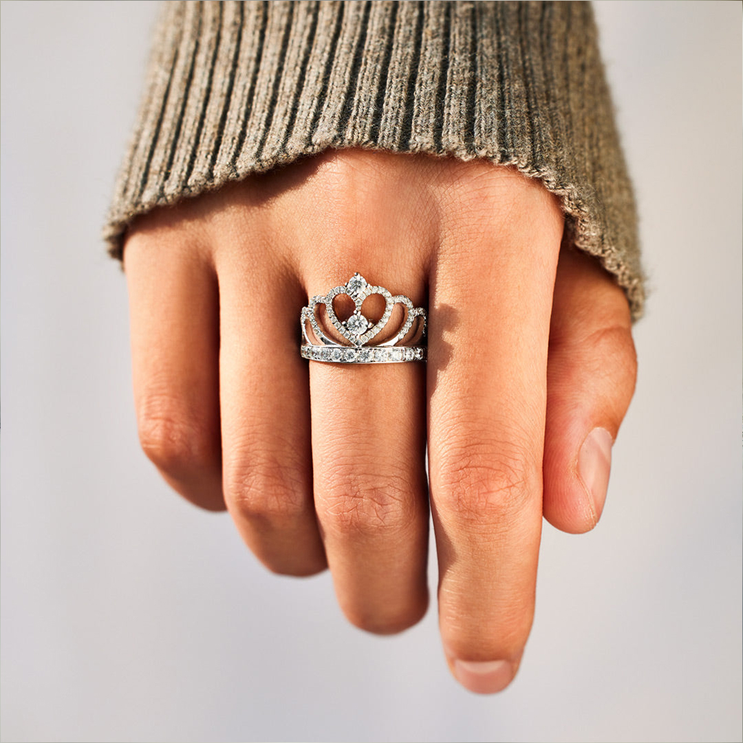 For Daughter - S925 I Love You Forever And Always Sterling Silver Crystal Crown Ring