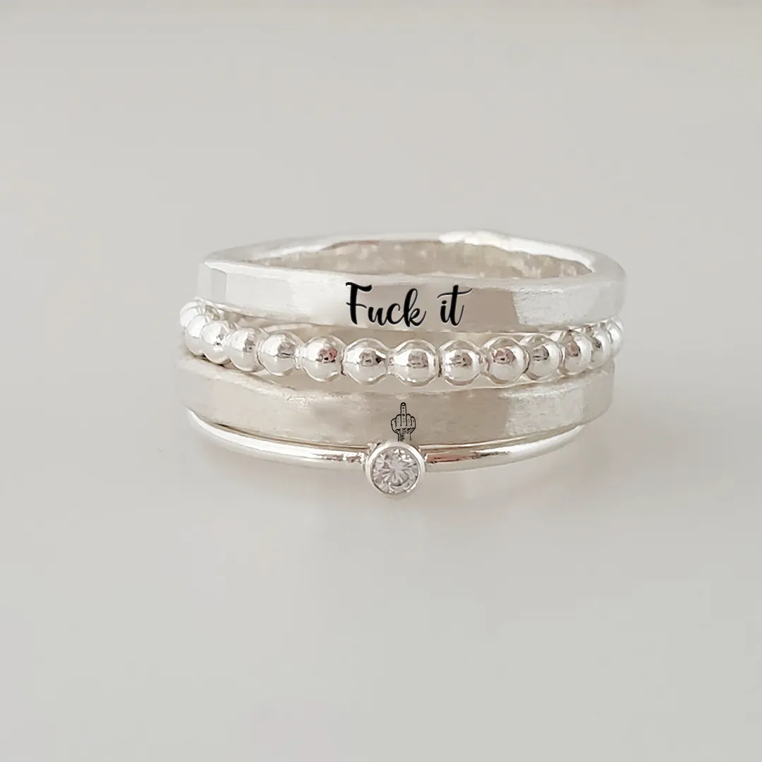 S925 Fuck It Stacked Ring - 4 Rings Set