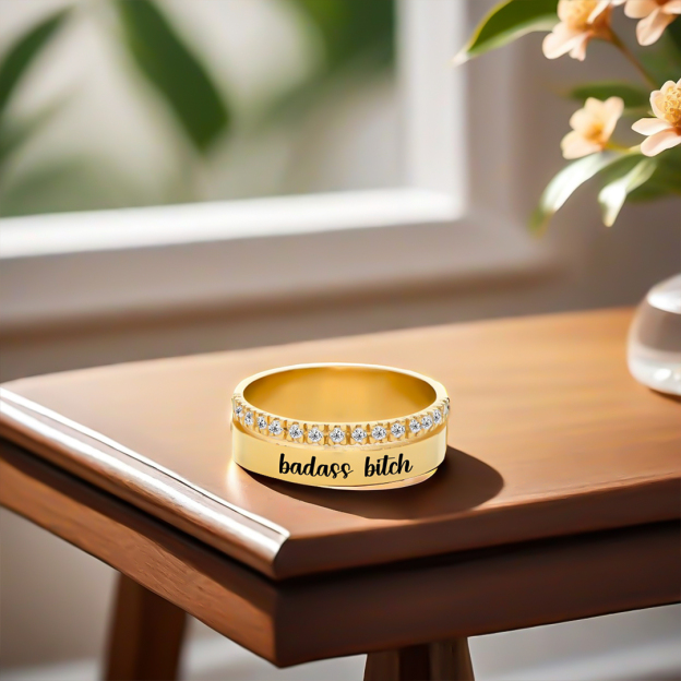 Badass Bitch Dainty Diamond Double Band Ring