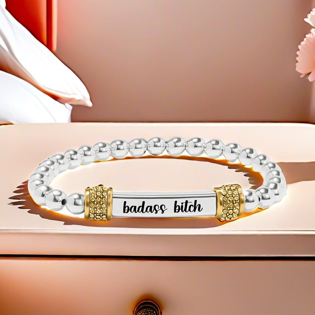 For Friend - Badass Bitch Dainty Diamond Beaded Stretch Bracelet