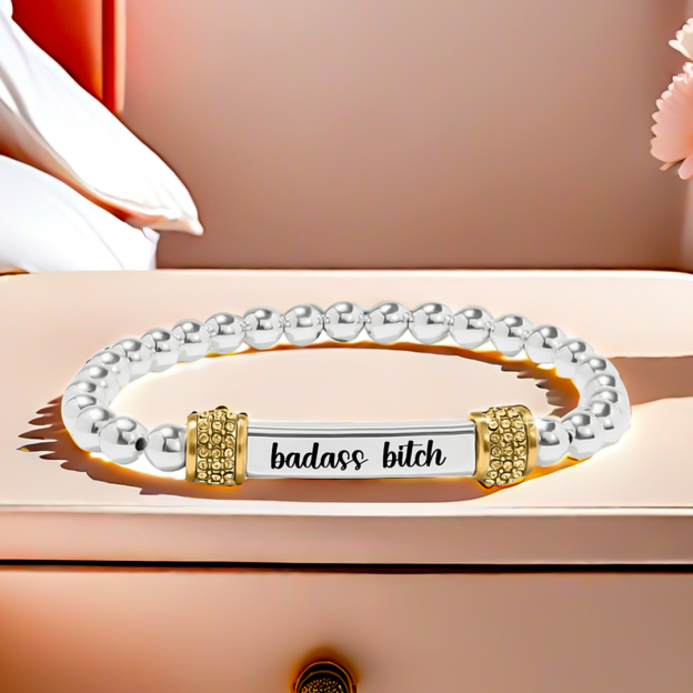 For Friend - Badass Bitch Dainty Diamond Beaded Stretch Bracelet