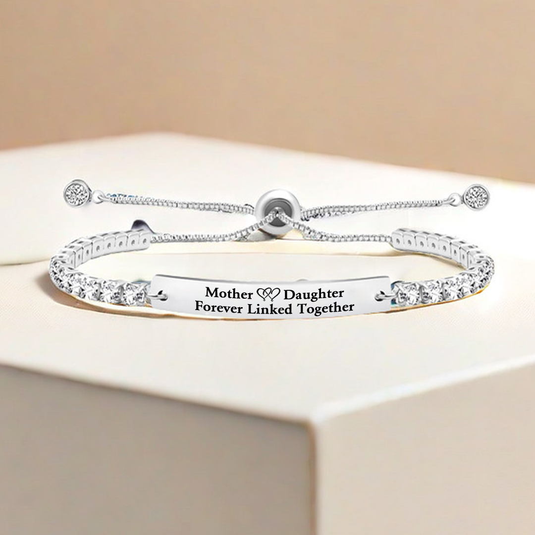 Mother and Daughter Forever Linked Together Long Strip Tennis Bracelet