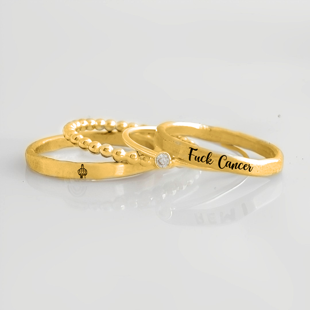 S925 Fuck Cancer Stacked Ring - 4 Rings Set