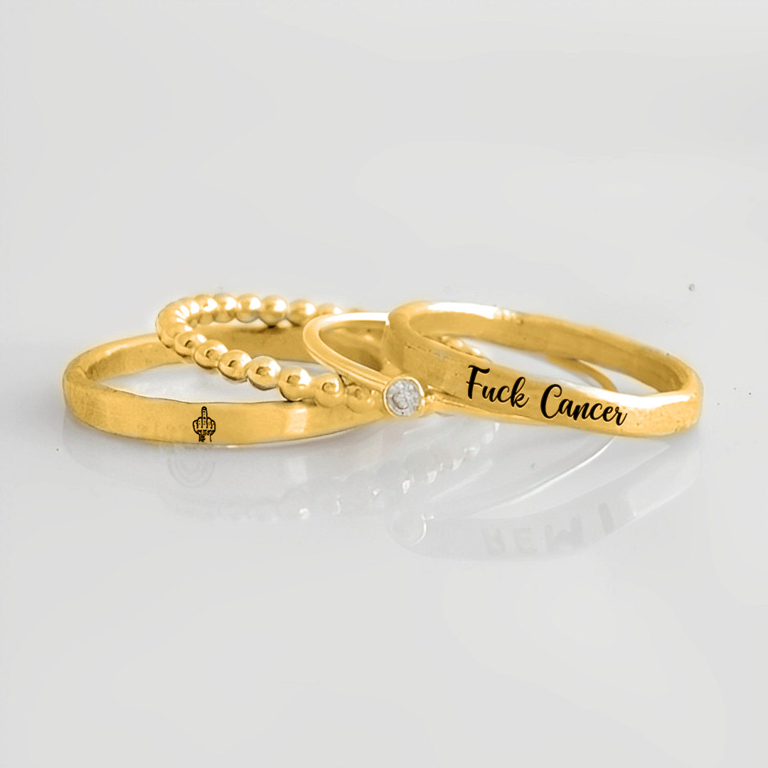 S925 Fuck Cancer Stacked Ring - 4 Rings Set