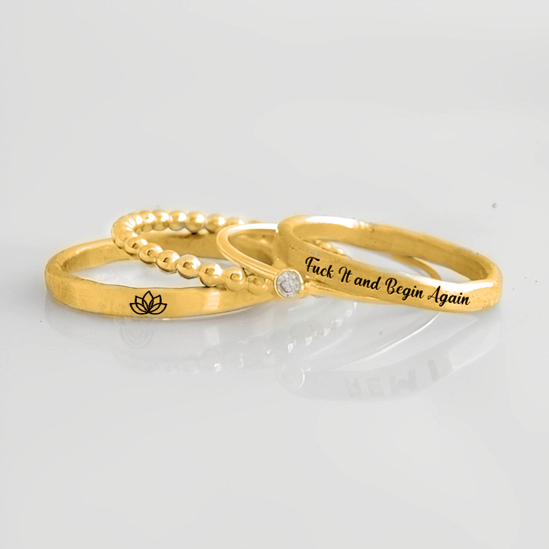 S925 Fuck It and Begin Again Stacked Ring - 4 Rings Set