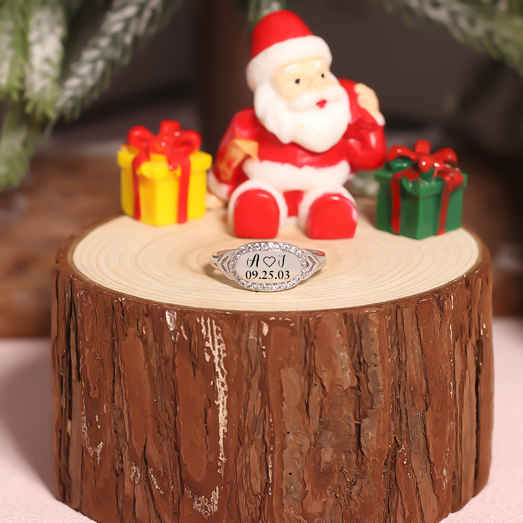 S925 Custom Initials & Special Date Diamond Oval Ring