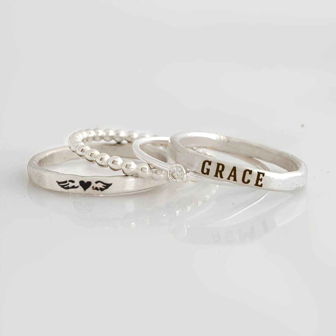 For Memorial - S925 Missing You Always Custom Name Stacked Ring - 4 Rings Set