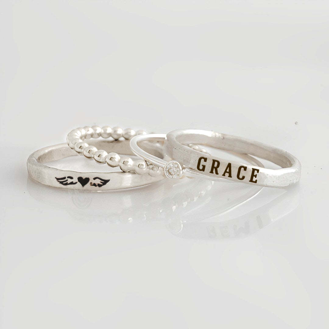 For Memorial - S925 Missing You Always Custom Name Stacked Ring - 4 Rings Set