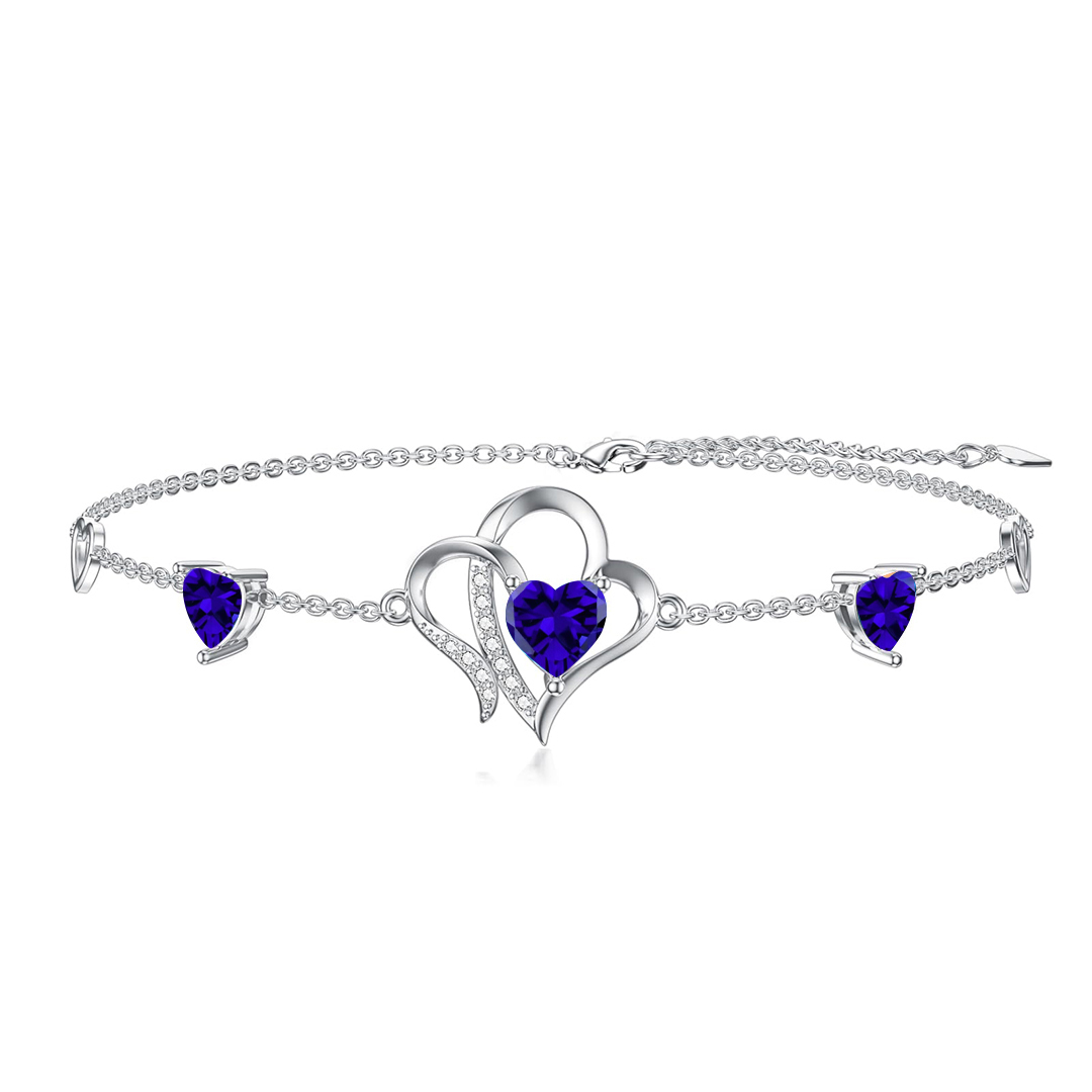 For Daughter-in-Law - S925 Birthstone Double Heart Bracelet