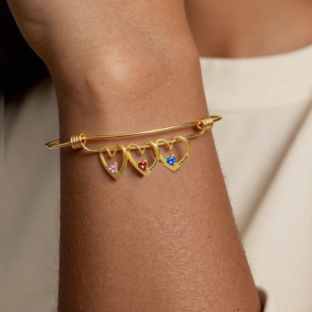 For Mom- Name And Birthstone Custom bangle