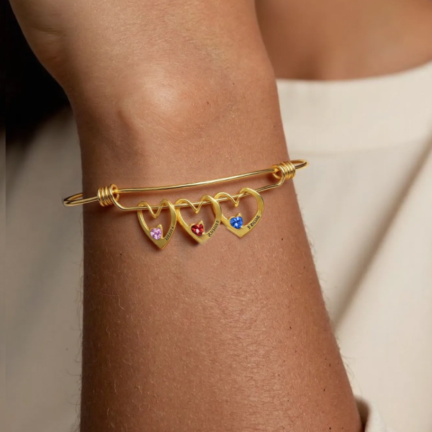 For Mom- Name And Birthstone Custom bangle