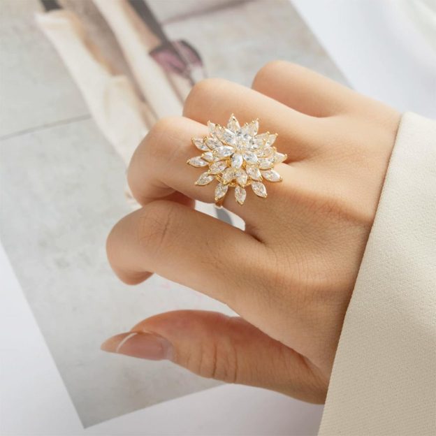 Fuck It and Begin Again-Rotating Snow Lotus Open Ring