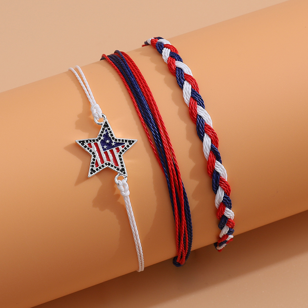 3pcs US Flag Braided Bracelet Set