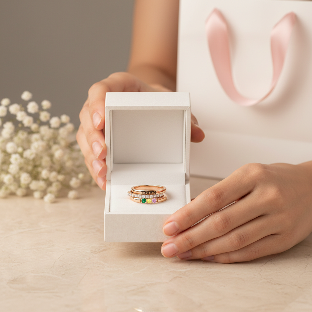 For Mother - S925 Custom Birthstones Mama Stack Ring