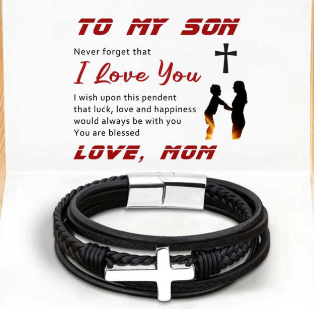 For Son - I Wish Upon This pendent, That Luck, Love And Happiness Would Always Be With You Cross Bracelet